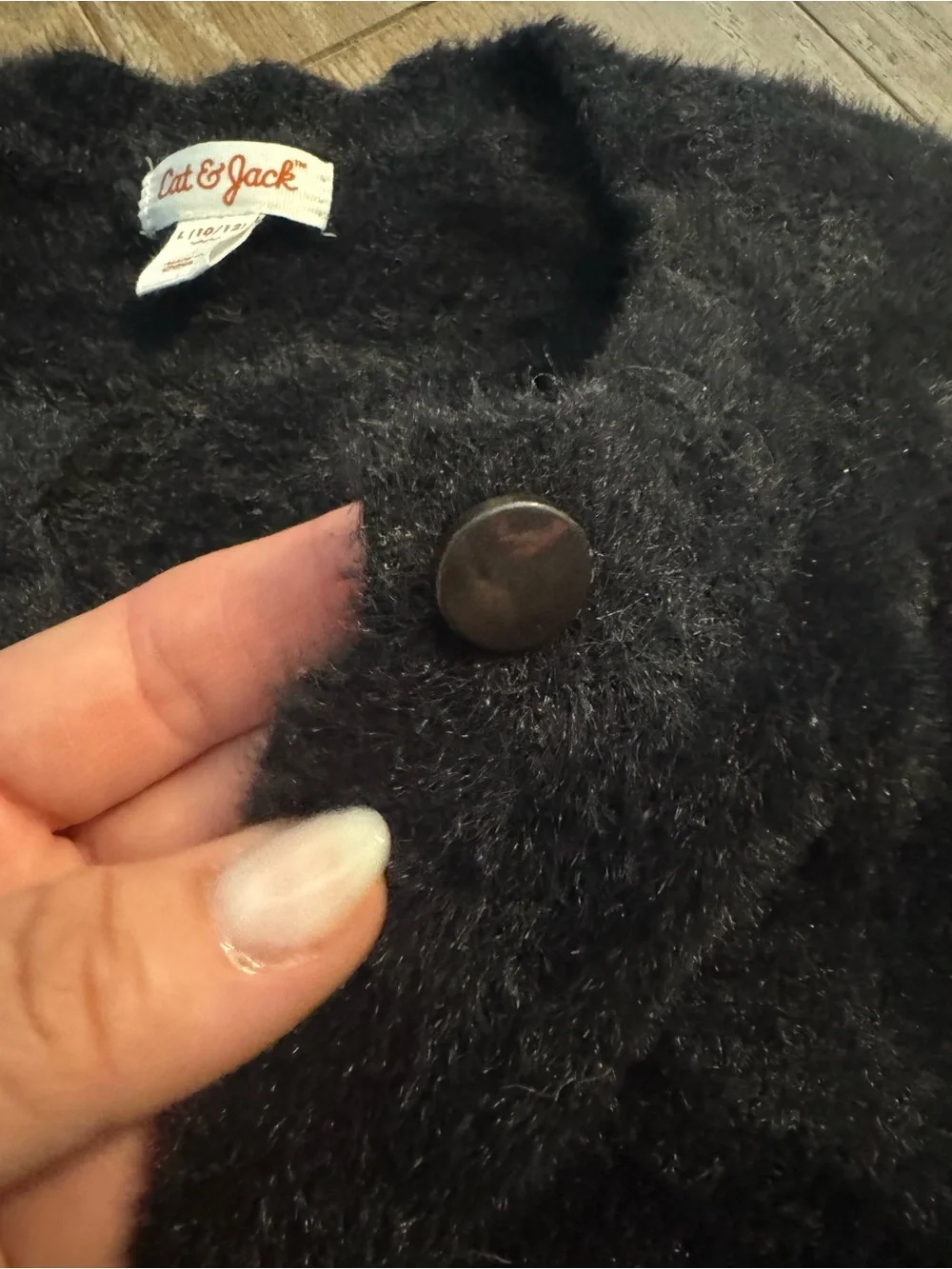 Cat & Jack Black Faux Fur Button-Front Teddy Sweater